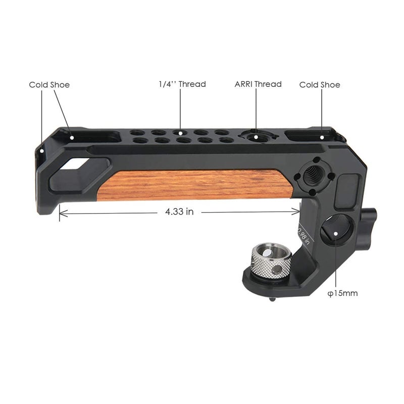 NICEYRIG Top Handle for ARRI 3/8 '' Thread with 15mm Rod Clamp, DSLR Camera Wooden Grip for Cage Rig - 348 - Image 4